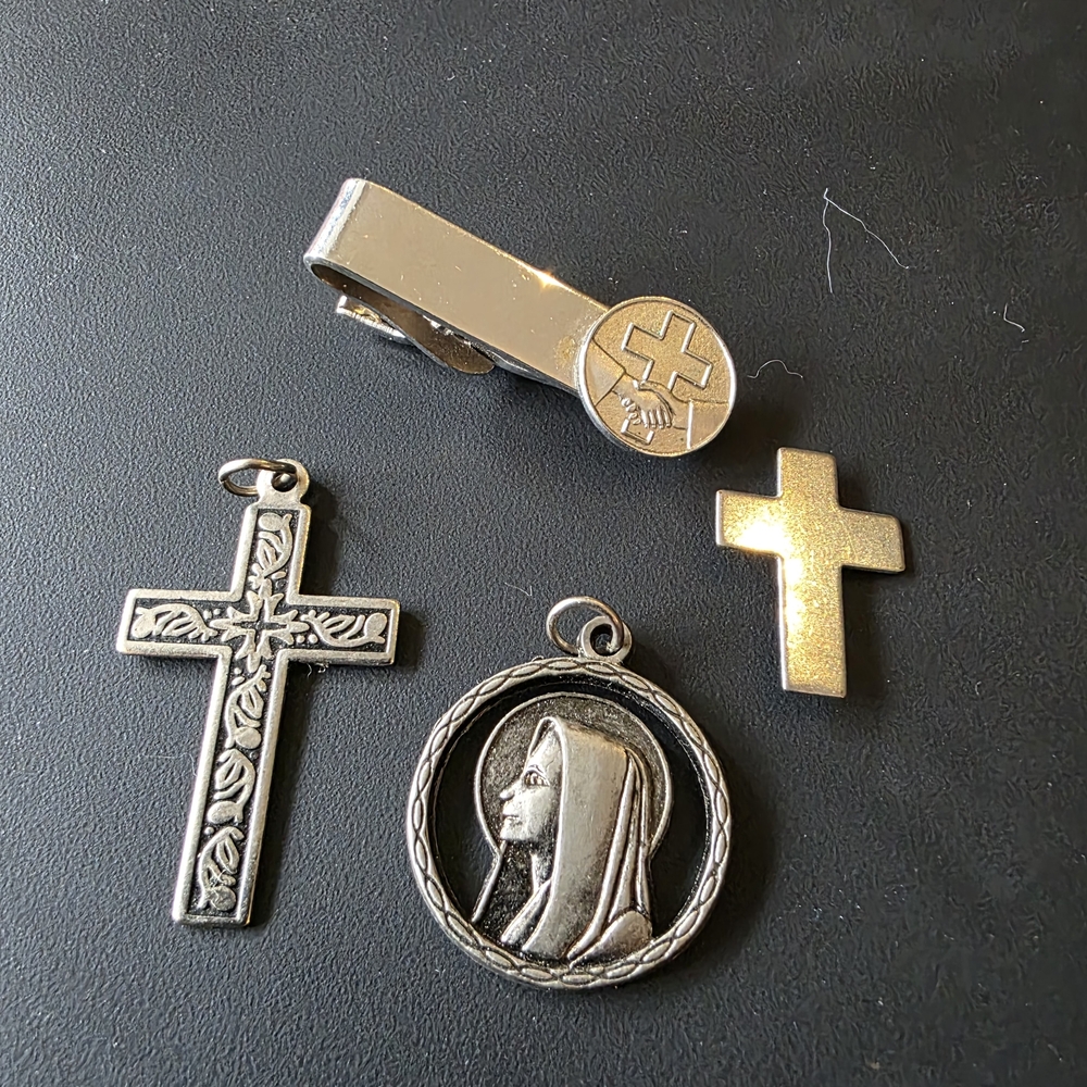 Vintage Silver Tone Religious Jewelry Set